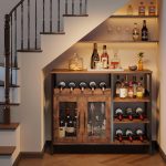 Wine Bar Rack Cabinet with Detachable Wine Rack, Coffee Bar Cabinet with Glass Holder, Small Sideboard and Buffet Cabinet with Mesh Door, Rustic Brown, Large