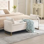 65" Storage Ottoman Bench, Velvet Storage Bench for Bedroom, End of Bed Storage Bench with Tufted Upholstered and Gold Legs, Bedroom Benches with Arms for Living Room Window and Entryway Beige