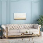 Sofa, Retro Style Upholstered 3 Seater Rolled Arm Couch for Living Room Bedroom Office, Beige