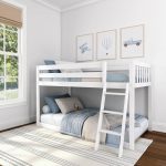 Low Bunk Bed, Kids Solid Wood Modern Bed Frame with Strong Wooden Slats, Non-Toxic Finishes, High Weight Capacity, White