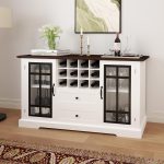 Farmhouse Buffet Cabinet with Storage, Large 59'' Sideboard Wine Coffee Bar Cabinet with 2 Glass Doors, Removable Wine Rack, Buffet Table Storage Cabinets for Kitchen, Living, Dinning Room