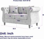 Sofa, Retro Style Upholstered 2 Seater Velvet Couch with Rolled Arm for Living Room Bedroom Office Apartment, Beige - Image 2