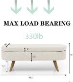 43.5" Ottoman with Storage, Storage Ottoman Bench with Safety Hinge, Linen End of Bed Bench, Upholstered Entryway Bench for Bedroom, Living Room & Window, Holds up to 330 lb, Beige - Image 2