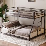 Twin Over Full Bunk Beds, Floor Bunk Bed Twin Over Full Bunk Beds with Build in Ladder, Heavy  Bunk Bed(Twin Over Full, Black)