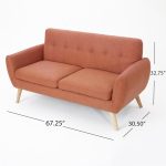 Mid-Century Modern Petite Fabric Sofa, Burnt Orange / Natural - Image 2