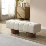50" Chenille Fabric Dining Bench for 2 People, Upholstery Ottoman Bench, End of Bed Footstool, Living Room Sofa Extra Seat/Footrest, No Assembly Needed, Light Beige