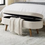 43.5" Ottoman with Storage, Storage Ottoman Bench with Safety Hinge, Linen End of Bed Bench, Upholstered Entryway Bench for Bedroom, Living Room & Window, Holds up to 330 lb, Beige