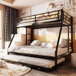 Metal Loft Bed with 2 Secured Ladders, Bunk Bed Twin Over Full with Trundle, Trundle Beds Twin Safety Guard, Space-Saving, Noise Free for Small Bedroom, (Black, Twin Over Full)